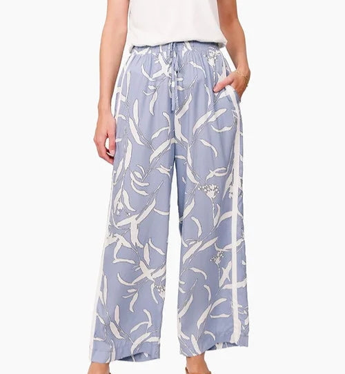 Leaf Print Stripe Pants