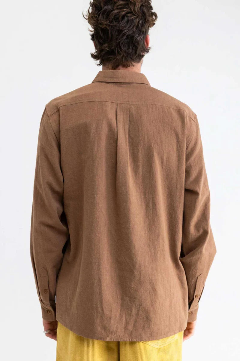 Classic Long Sleeve Linen Shirt - Coffee Brown