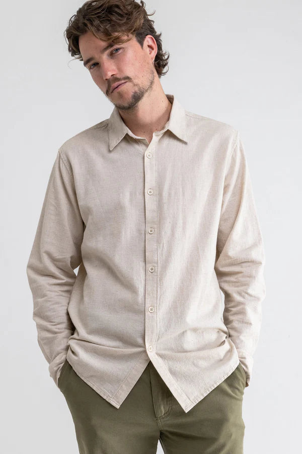 Classic Linen Long Sleeve Shirt - Sand