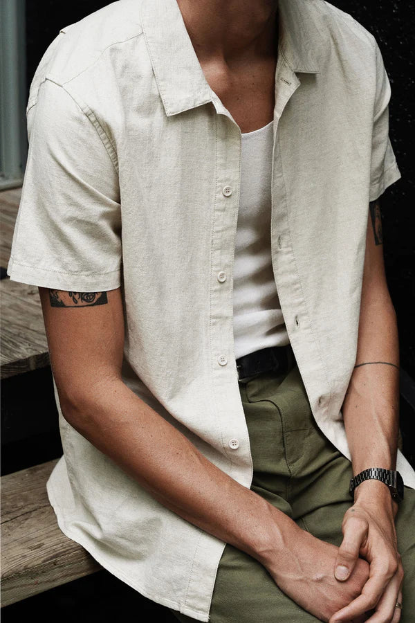 Classic Linen Short Sleeve Shirt - Sand