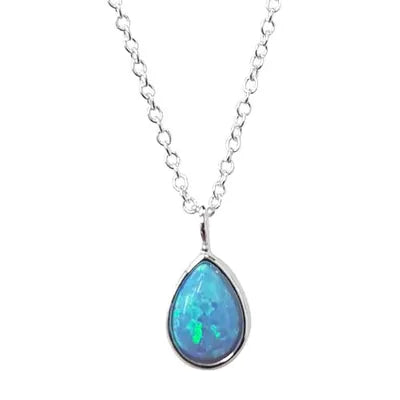 6mm Teardrop Blue Opal Necklace