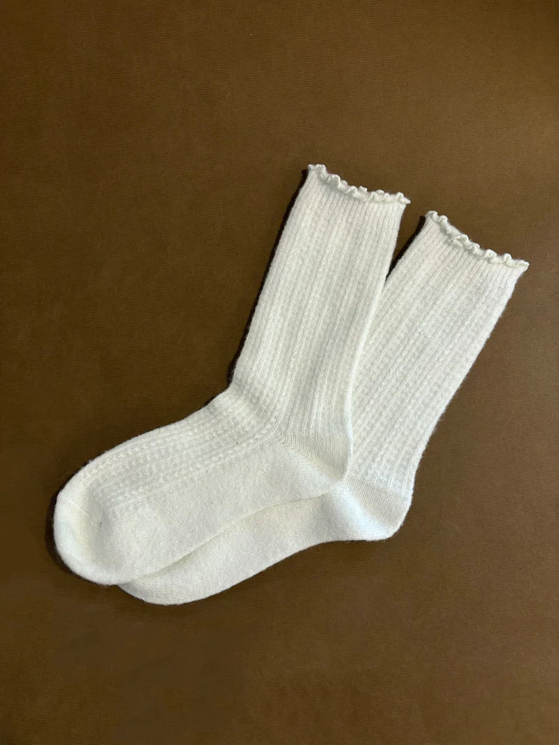 Wool Frill Crew Socks White