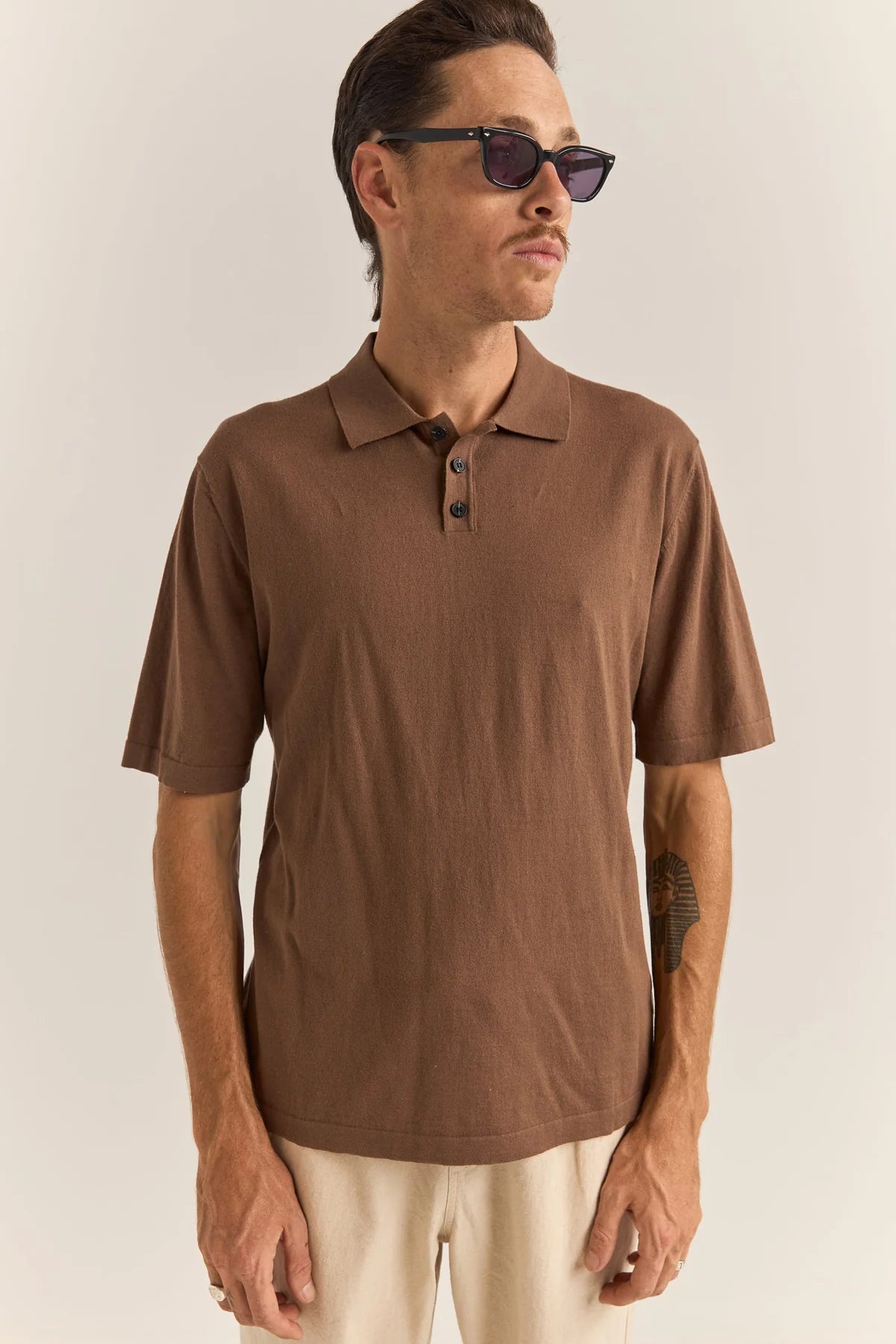 Essential Knit Short Sleeve Polo - Brown