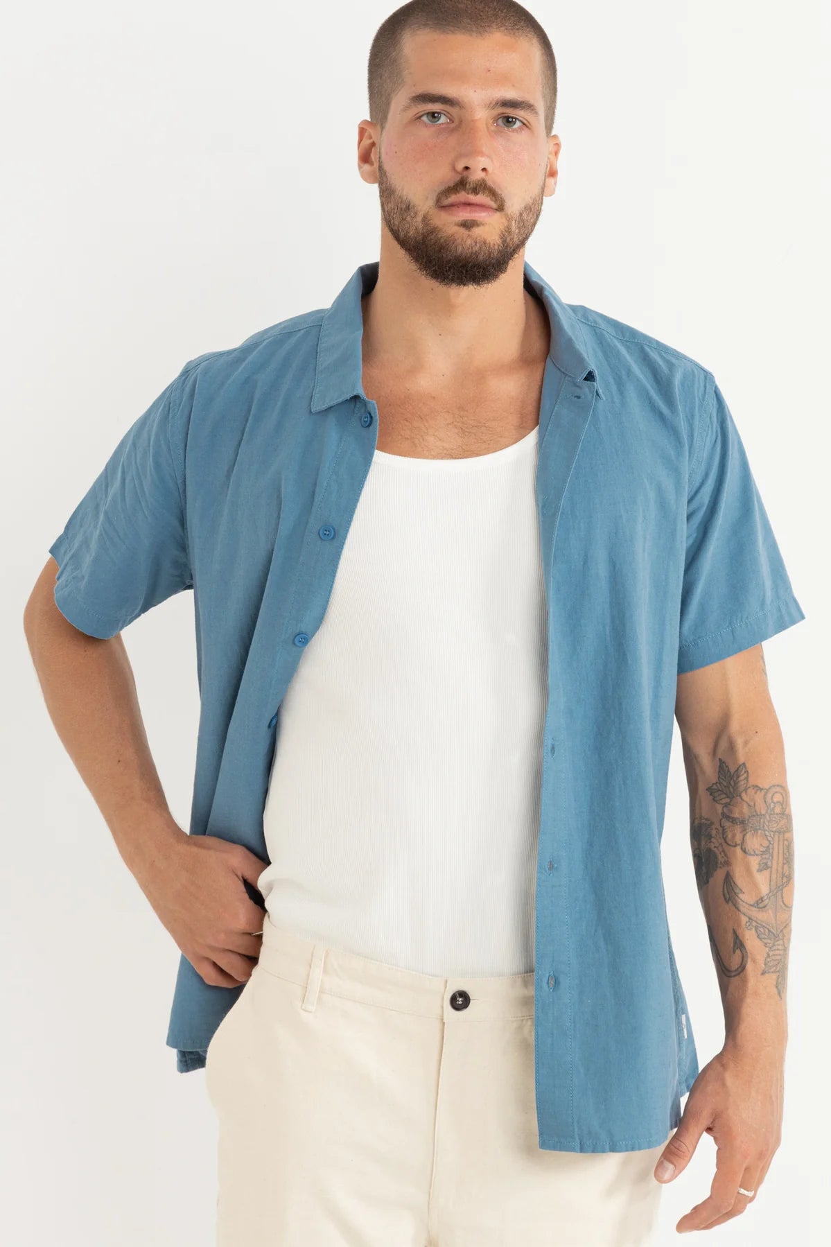 Classic Linen Short Sleeve Shirt - Mineral Blue