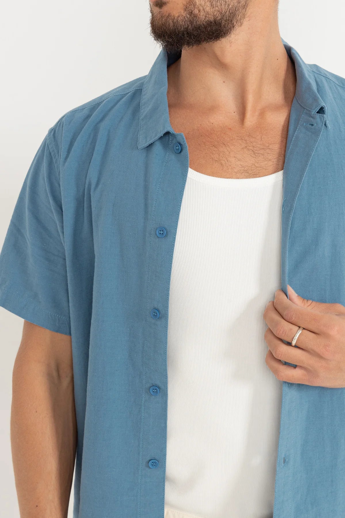 Classic Linen Short Sleeve Shirt - Mineral Blue