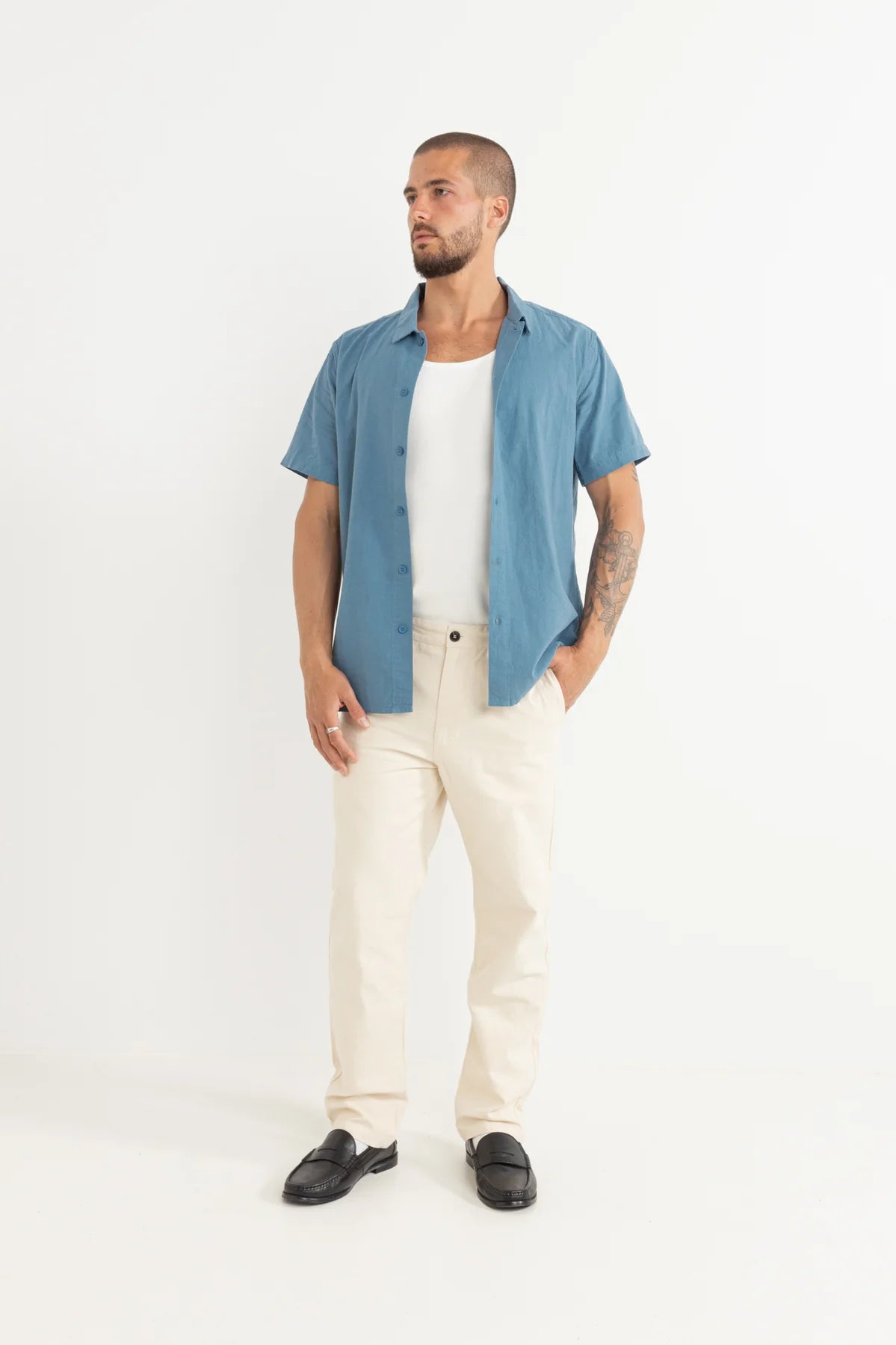 Classic Linen Short Sleeve Shirt - Mineral Blue