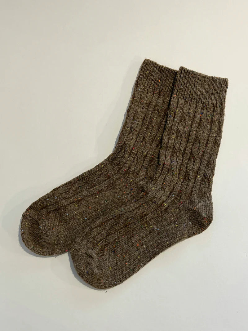 Cable Crew Socks Brown