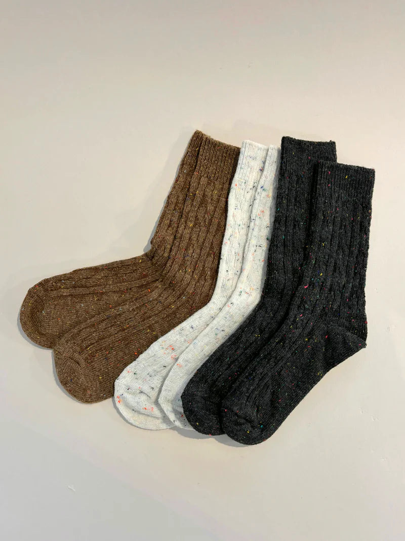 Cable Crew Socks Brown