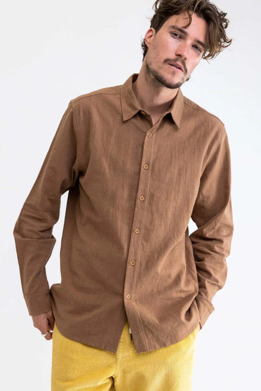 Classic Long Sleeve Linen Shirt - Coffee Brown