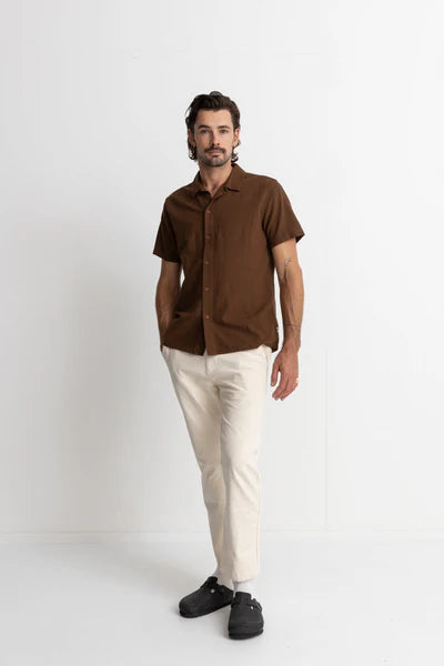 Classic Linen Short Sleeve Shirt - Chocolate