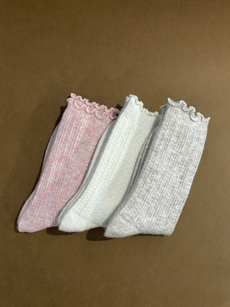 Wool Frill Crew Socks White