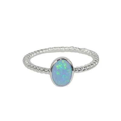 Sterling Silver Oval Opal-Look Ring