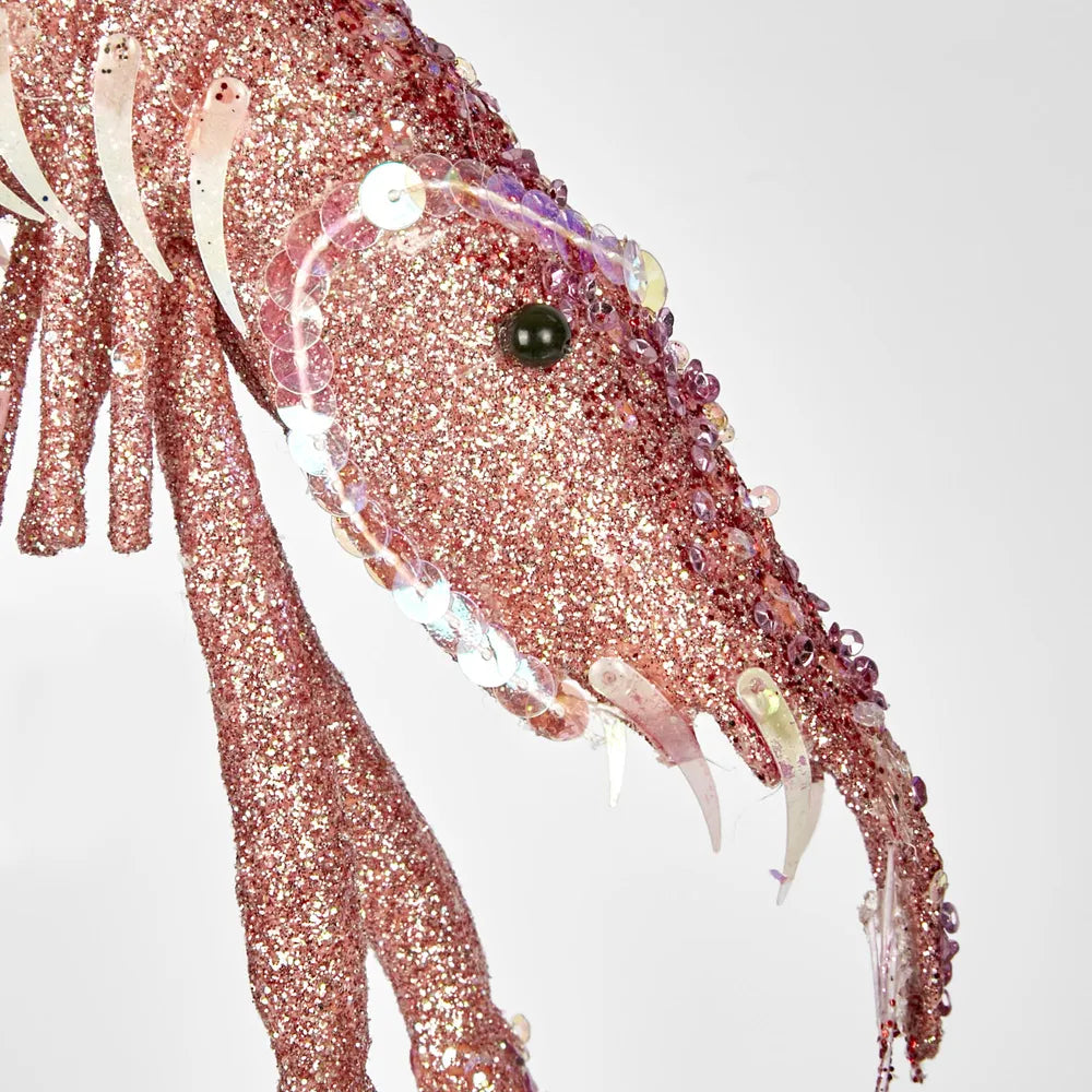 Prawn Christmas Decoration Pink Glitter