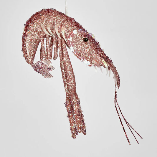 Prawn Christmas Decoration Pink Glitter